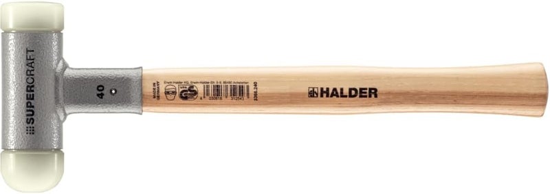Halder SuperCraft Soft-Faced Mallet 3366.240 - Non-Rebound Hammer with Rounded Nylon Insert, Overstrike Protector, Varnished Hickory Handle, Vibration-Dampening, 40mm, 1.6 lbs. - Image 1